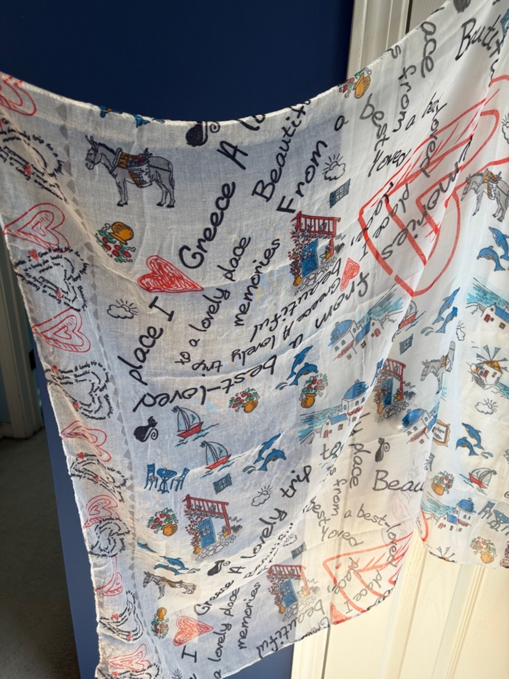 Sea Plus Greece Coastal Print Cotton Scarf Wrap Shawl Summer Nautical Beach